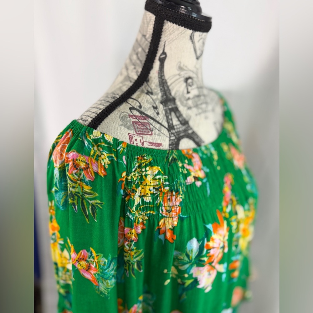 Cato Green Citrus Floral Off Shoulder Boho Tunic Top L - Picture 4 of 13